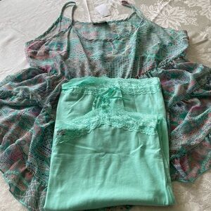 Deb Geometric Print Babydoll & Camisole/tank. Color of green is mint.